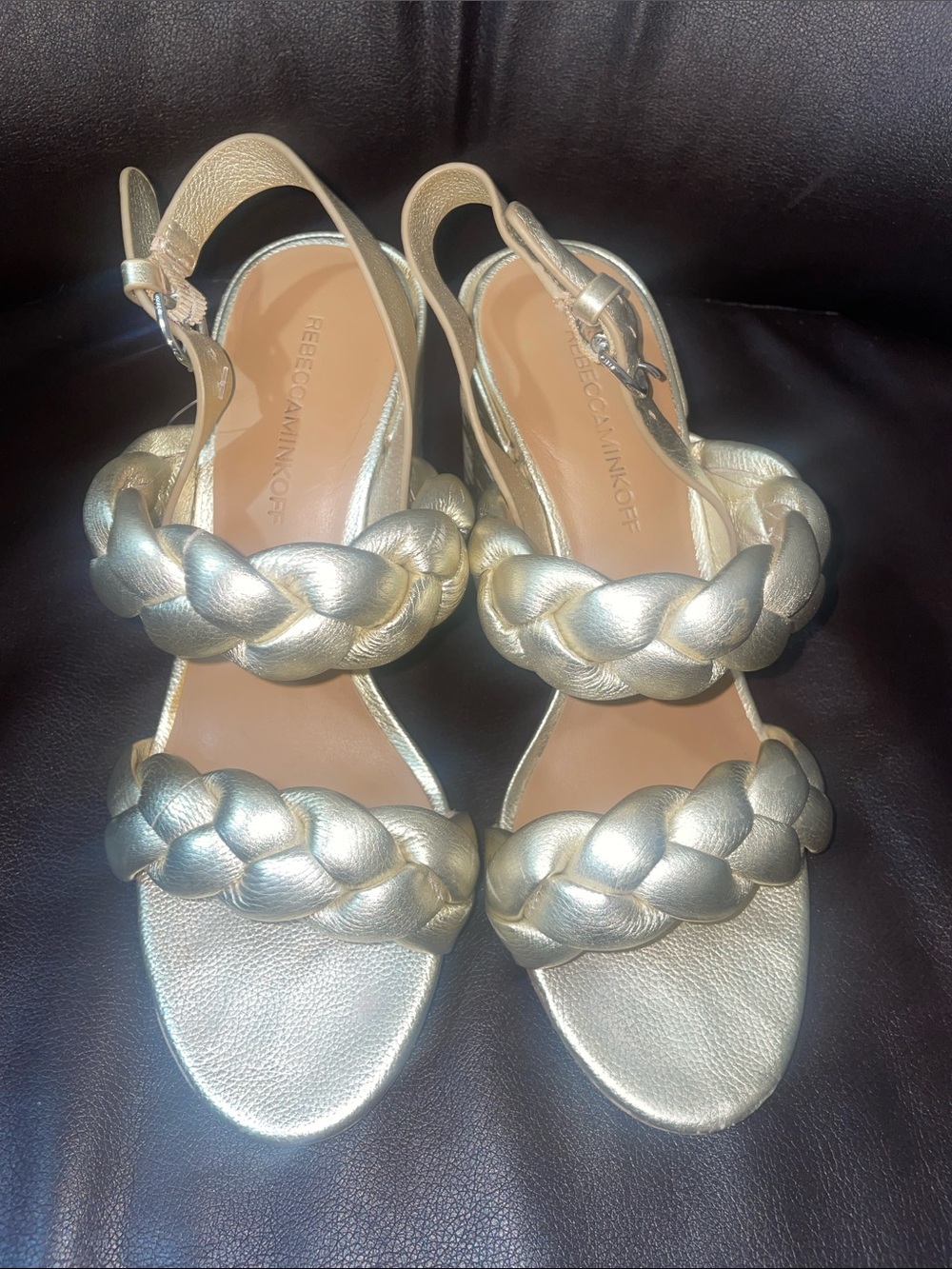 Rebecca Minkoff Metallic Gold Braided Slingback Sandals